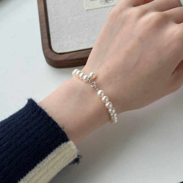 Dylam Wholesale Round Ball Beads Chain Shell Pearl Bracelet Bangles S925 Sterling Silver Strand Beaded Bracelets Woman Man Gift