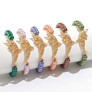 Komi Hawaiian Dolphin Pendant Gold Plated Bracelets Various Colors Glass Pearl Beaded Bangle Jewelry Wholesale