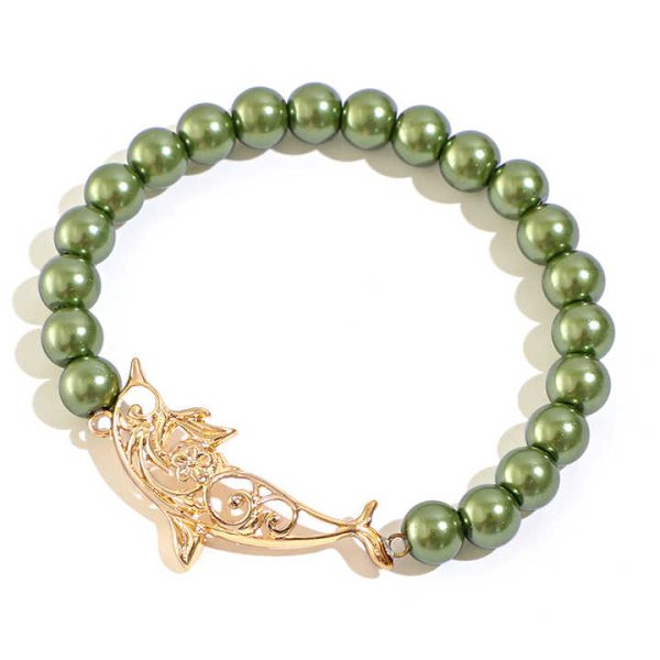 Komi Hawaiian Dolphin Pendant Gold Plated Bracelets Various Colors Glass Pearl Beaded Bangle Jewelry Wholesale