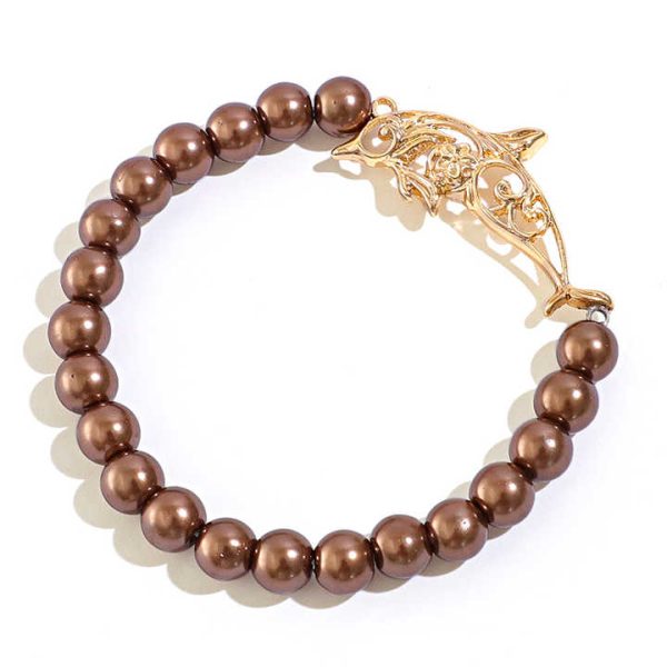 Komi Hawaiian Dolphin Pendant Gold Plated Bracelets Various Colors Glass Pearl Beaded Bangle Jewelry Wholesale