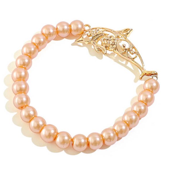 Komi Hawaiian Dolphin Pendant Gold Plated Bracelets Various Colors Glass Pearl Beaded Bangle Jewelry Wholesale