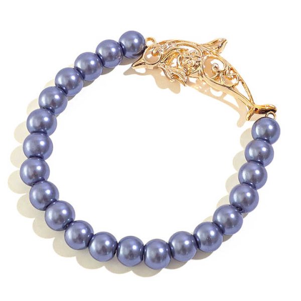 Komi Hawaiian Dolphin Pendant Gold Plated Bracelets Various Colors Glass Pearl Beaded Bangle Jewelry Wholesale
