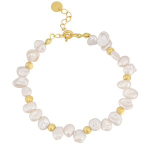 Adjustable Freshwater Baroque Pearl Bracelet in 925 Sterling Silver with Gold or Rhodium Plating