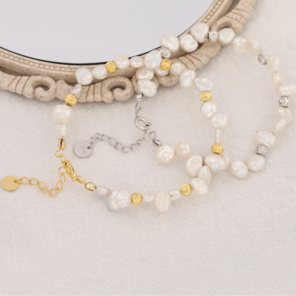 Wholesale Fashion Natural Baroque Pearl Bracelet Sterling Silver 925 Gold Plated Adjustable Pearl Bracelet