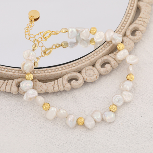 Wholesale Fashion Natural Baroque Pearl Bracelet Sterling Silver 925 Gold Plated Adjustable Pearl Bracelet