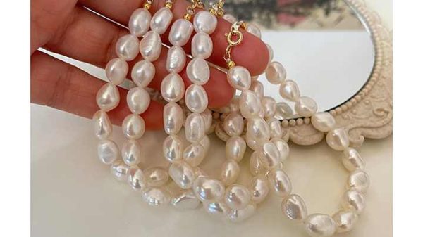 925 Sterling Silver Romantic Handmade Freshwater Pearl Bracelet with Baroque Pearls and Gold Plated Strand Design for Women