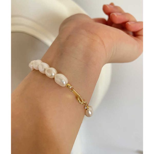 925 Sterling Silver Beaded Natural Freshwater Pearl Bracelet Baroque Pearl Gold Plated Bracelets Romantic Handmade Jewelry 2022