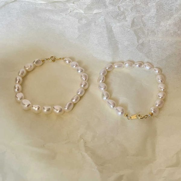 925 Sterling Silver Beaded Natural Freshwater Pearl Bracelet Baroque Pearl Gold Plated Bracelets Romantic Handmade Jewelry 2022
