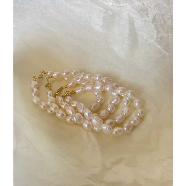 925 Sterling Silver Beaded Natural Freshwater Pearl Bracelet Baroque Pearl Gold Plated Bracelets Romantic Handmade Jewelry 2022