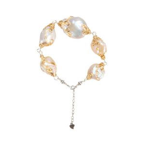 New Product Natural Freshwater White Baroque Pearl Bracelet Golden Winding Hand Wound Wire Bracelet