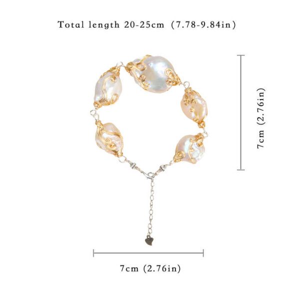 New Product Natural Freshwater White Baroque Pearl Bracelet Golden Winding Hand Wound Wire Bracelet