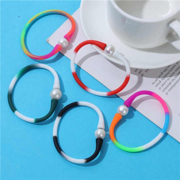 Hotsale Europe and America Fashion DIY Jewelry Fresh Water Pearl Bracelets Custom Muti Rainbow Color Silicon Bracelet