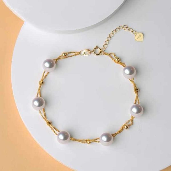 18k Gold Full Star Double Pearl Chopin Chain Natural Pearl Gold Bracelet Decorated With Gold Hand for Women