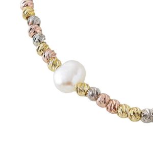 Personalized Bead and Pearl Charm Bracelet in 18K Gold-Plated Copper, Classic Unisex Jewelry for Wedding Party Gifts