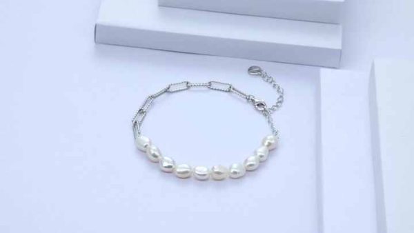 Trendy Irregular Freshwater Pearl Sterling Silver Link Chain Strand Bracelet for Women