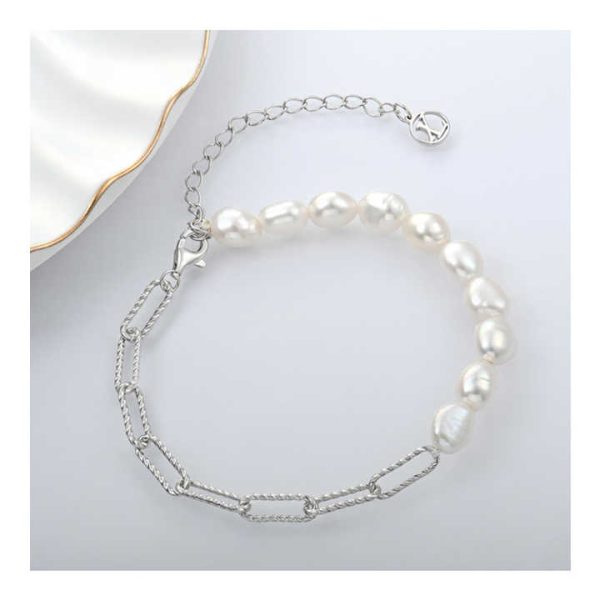 Wholesale Fashion Style Jewelry Irregular Fresh Water Pearl Sterling Silver Link Chain Bracelets for Women