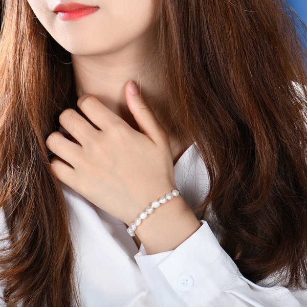 Wholesale Fashion Style Jewelry Irregular Fresh Water Pearl Sterling Silver Link Chain Bracelets for Women