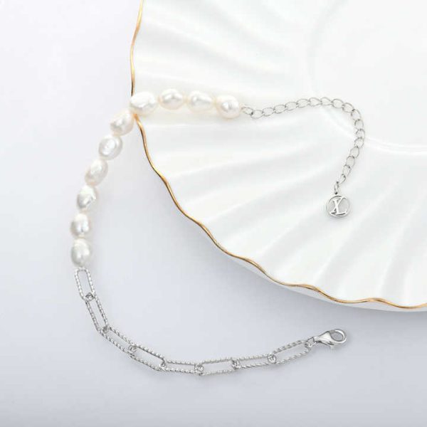Wholesale Fashion Style Jewelry Irregular Fresh Water Pearl Sterling Silver Link Chain Bracelets for Women