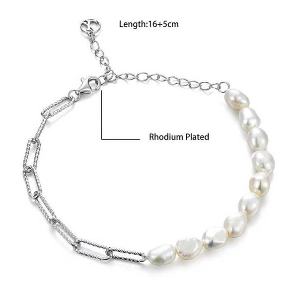 Wholesale Fashion Style Jewelry Irregular Fresh Water Pearl Sterling Silver Link Chain Bracelets for Women