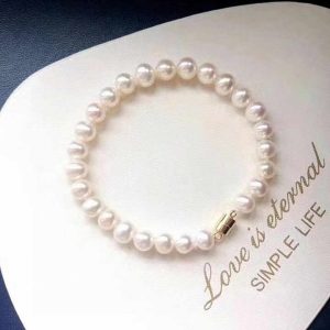 Magnetic Clasp Girl's Near Round 5-6 mm Natural White Chain Bracelet Water Pearl