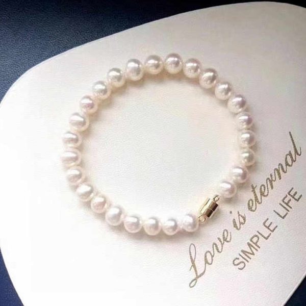 Magnetic Clasp Girl's Near Round 5-6 mm Natural White Chain Bracelet Water Pearl