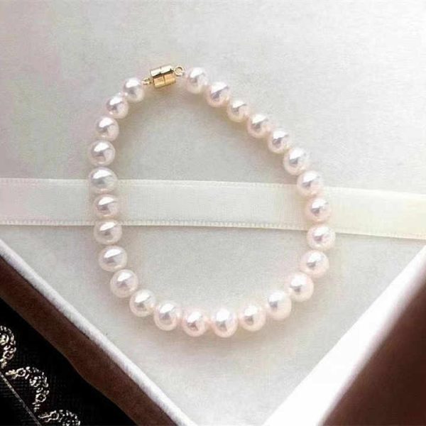 Magnetic Clasp Girl's Near Round 5-6 mm Natural White Chain Bracelet Water Pearl