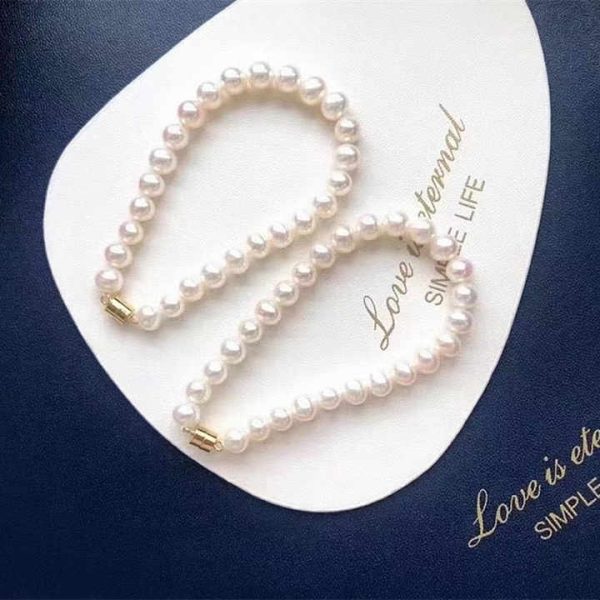 Magnetic Clasp Girl's Near Round 5-6 mm Natural White Chain Bracelet Water Pearl