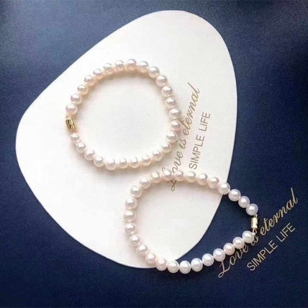 Magnetic Clasp Girl's Near Round 5-6 mm Natural White Chain Bracelet Water Pearl