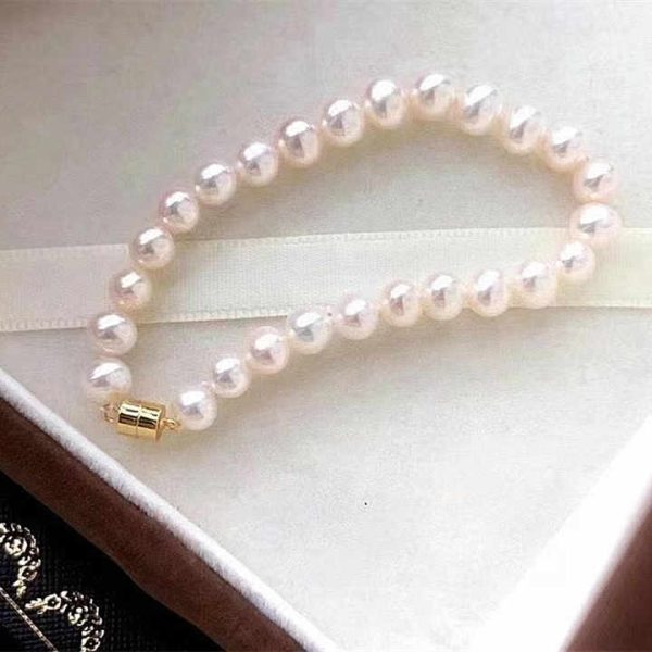 Magnetic Clasp Girl's Near Round 5-6 mm Natural White Chain Bracelet Water Pearl