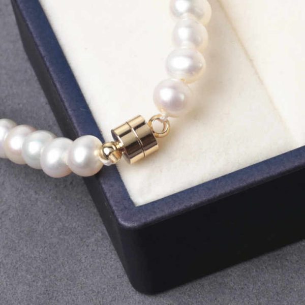 Magnetic Clasp Girl's Near Round 5-6 mm Natural White Chain Bracelet Water Pearl