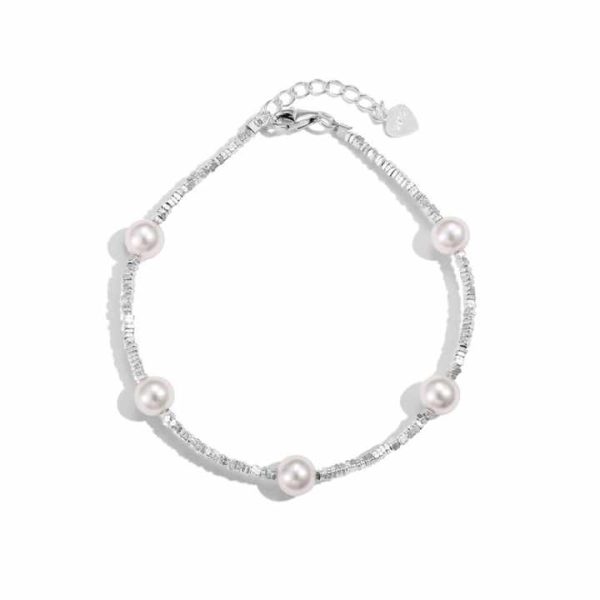 New S925 Silver Bracelet Women's Tamsui Pearl Crushed Silver Design Personalized Fashion Wedding Jewelry