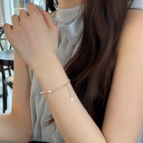 New S925 Silver Bracelet Women's Tamsui Pearl Crushed Silver Design Personalized Fashion Wedding Jewelry