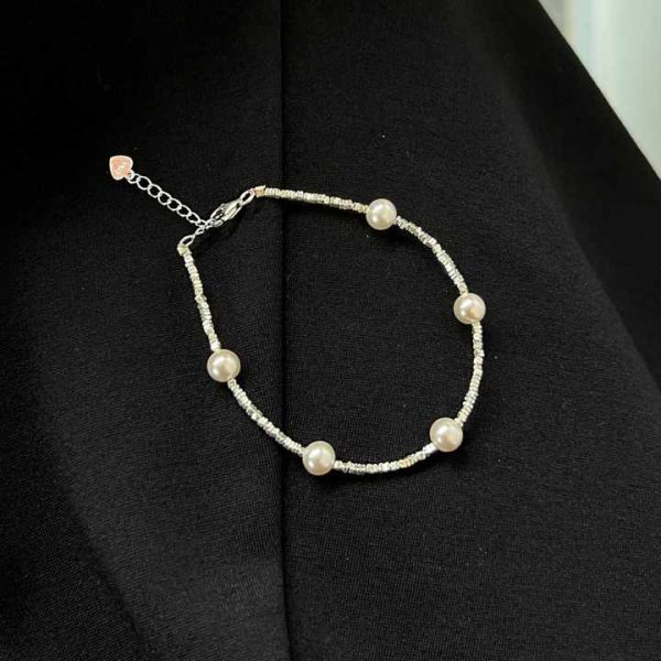New S925 Silver Bracelet Women's Tamsui Pearl Crushed Silver Design Personalized Fashion Wedding Jewelry