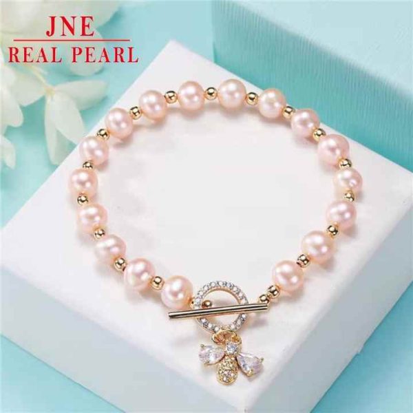 Freshwater Pearl Orange Bee Insect Bracelet Design Style Valentine's Day Gift Bracelet Ornament