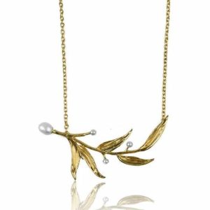 Elegant Handmade 925 Silver Sterling Fine Pendants & Charms Leaf Design with Pearl Stone Bridal Pendant Necklace