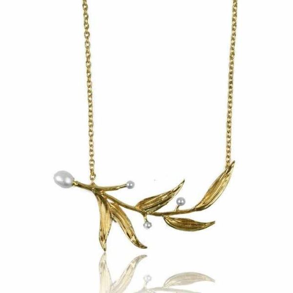 Elegant Handmade 925 Silver Sterling Fine Pendants & Charms Leaf Design with Pearl Stone Bridal Pendant Necklace