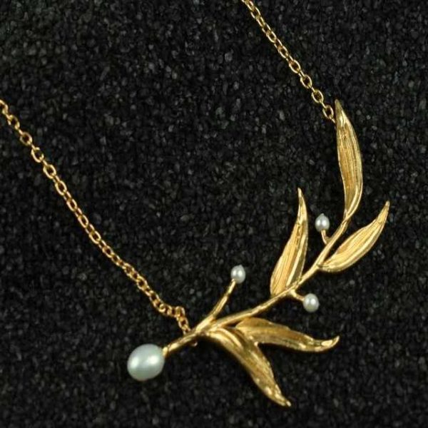 Elegant Handmade 925 Silver Sterling Fine Pendants & Charms Leaf Design with Pearl Stone Bridal Pendant Necklace