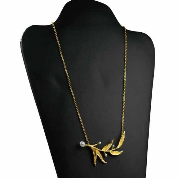 Elegant Handmade 925 Silver Sterling Fine Pendants & Charms Leaf Design with Pearl Stone Bridal Pendant Necklace