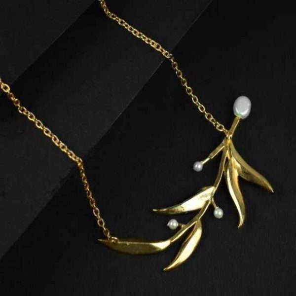 Elegant Handmade 925 Silver Sterling Fine Pendants & Charms Leaf Design with Pearl Stone Bridal Pendant Necklace