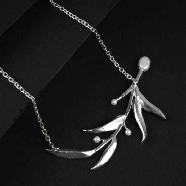 Elegant Handmade 925 Silver Sterling Fine Pendants & Charms Leaf Design with Pearl Stone Bridal Pendant Necklace