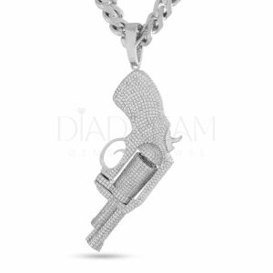 Men's Stylish round Diamond Pendant Hip Hop Designer Fine Pendants & Charms Unique Gift for Men Gun shaped Pendant