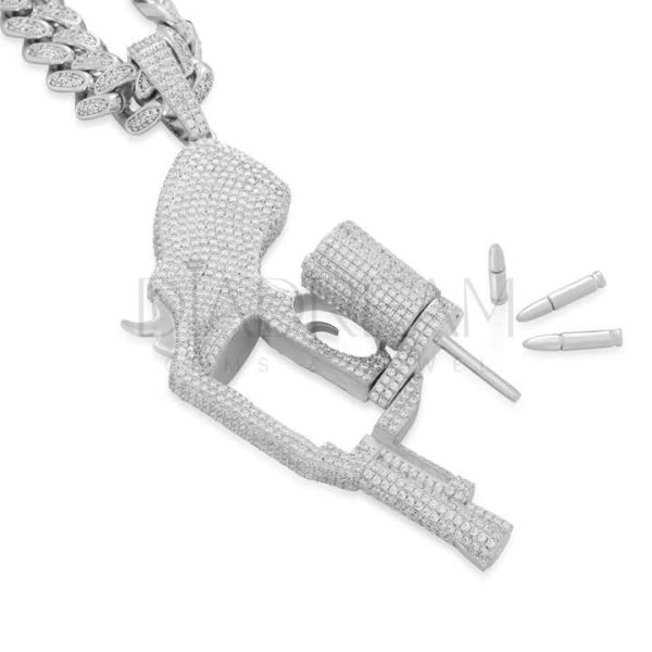 Men's Stylish round Diamond Pendant Hip Hop Designer Fine Pendants & Charms Unique Gift for Men Gun shaped Pendant