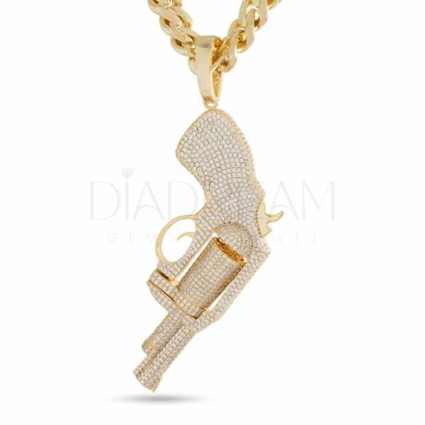 Men's Stylish round Diamond Pendant Hip Hop Designer Fine Pendants & Charms Unique Gift for Men Gun shaped Pendant