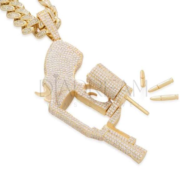 Men's Stylish round Diamond Pendant Hip Hop Designer Fine Pendants & Charms Unique Gift for Men Gun shaped Pendant