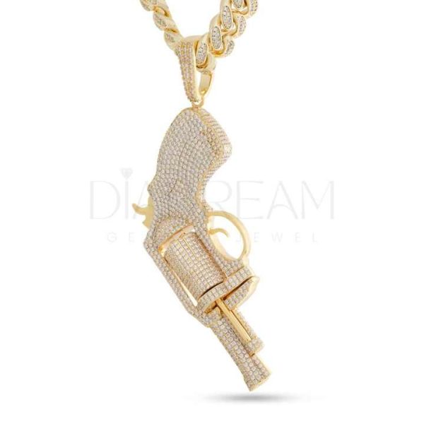 Men's Stylish round Diamond Pendant Hip Hop Designer Fine Pendants & Charms Unique Gift for Men Gun shaped Pendant