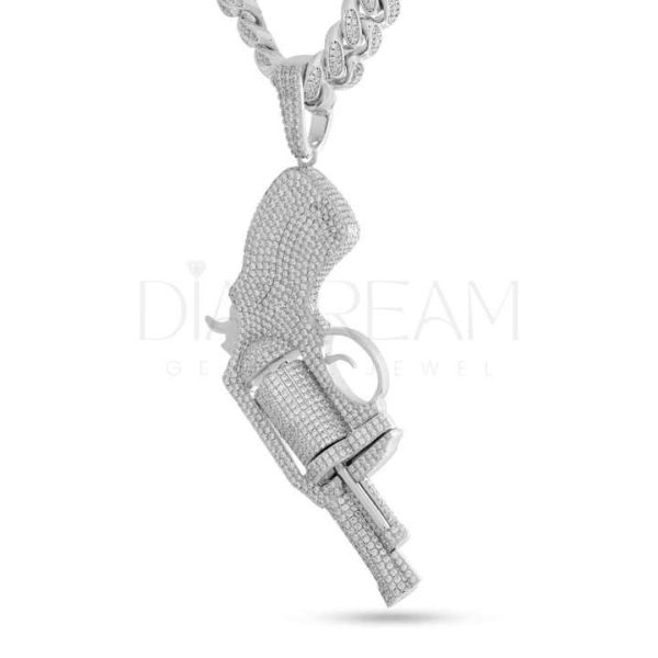 Men's Stylish round Diamond Pendant Hip Hop Designer Fine Pendants & Charms Unique Gift for Men Gun shaped Pendant