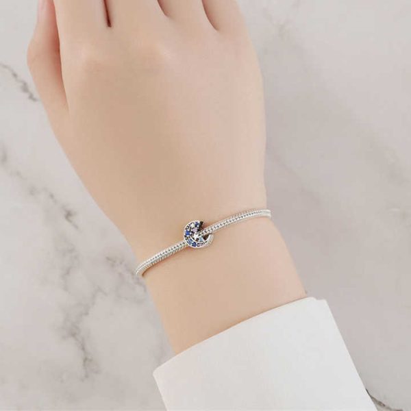 Wholesale Sterling Silver 925 Charm Colorful Zirconia Inlaid Moon and Star Beads Diy Bracelet Jewelry Accessories