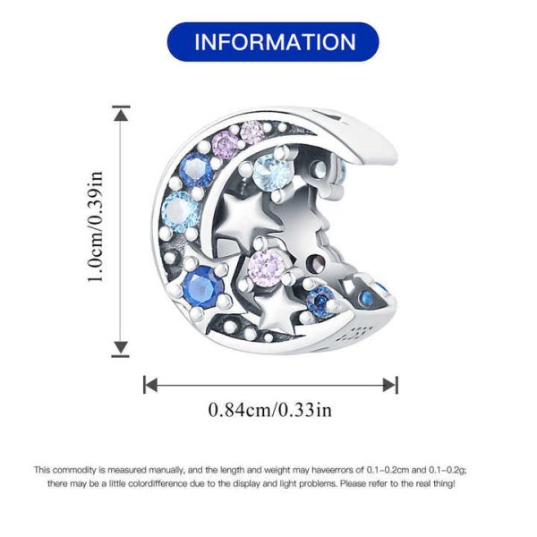 Wholesale Sterling Silver 925 Charm Colorful Zirconia Inlaid Moon and Star Beads Diy Bracelet Jewelry Accessories