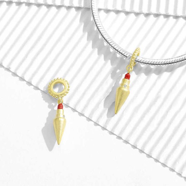 Delicate Lipstick Pendant Charm Real 925 Sterling Silver Zircon Beads for Women Charm Bracelet Necklace Fashions Jewelry Making