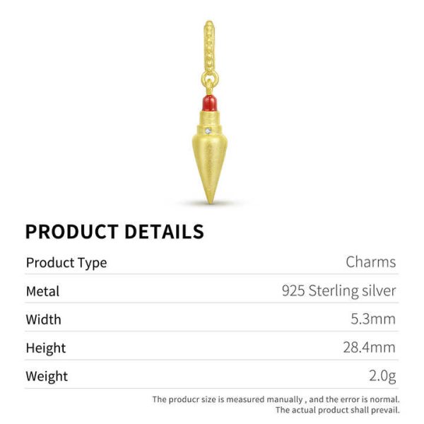 Delicate Lipstick Pendant Charm Real 925 Sterling Silver Zircon Beads for Women Charm Bracelet Necklace Fashions Jewelry Making